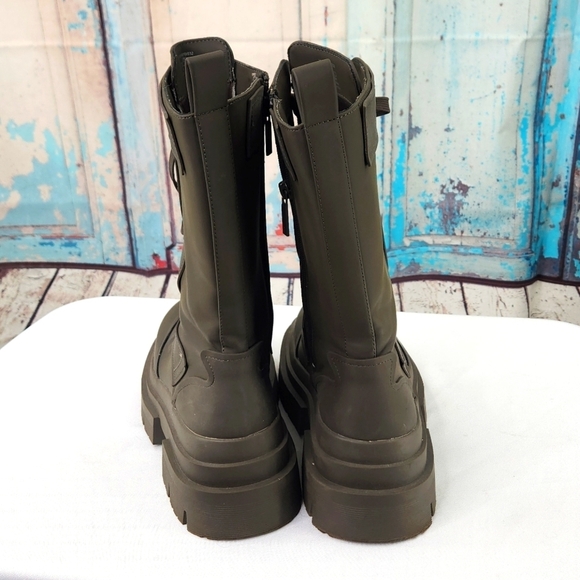 Zara Women's Rubberized Lace-Up Boots Khaki Green - Picture 5 of 10